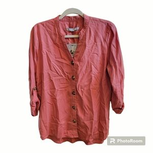 Marc New York Andrew Marc Womens Button Top Roll-Up Tab Sleeve Cedar Size M NWT